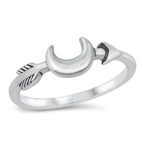 Sterling Silver Moon and Arrow Ring 925 Fashion